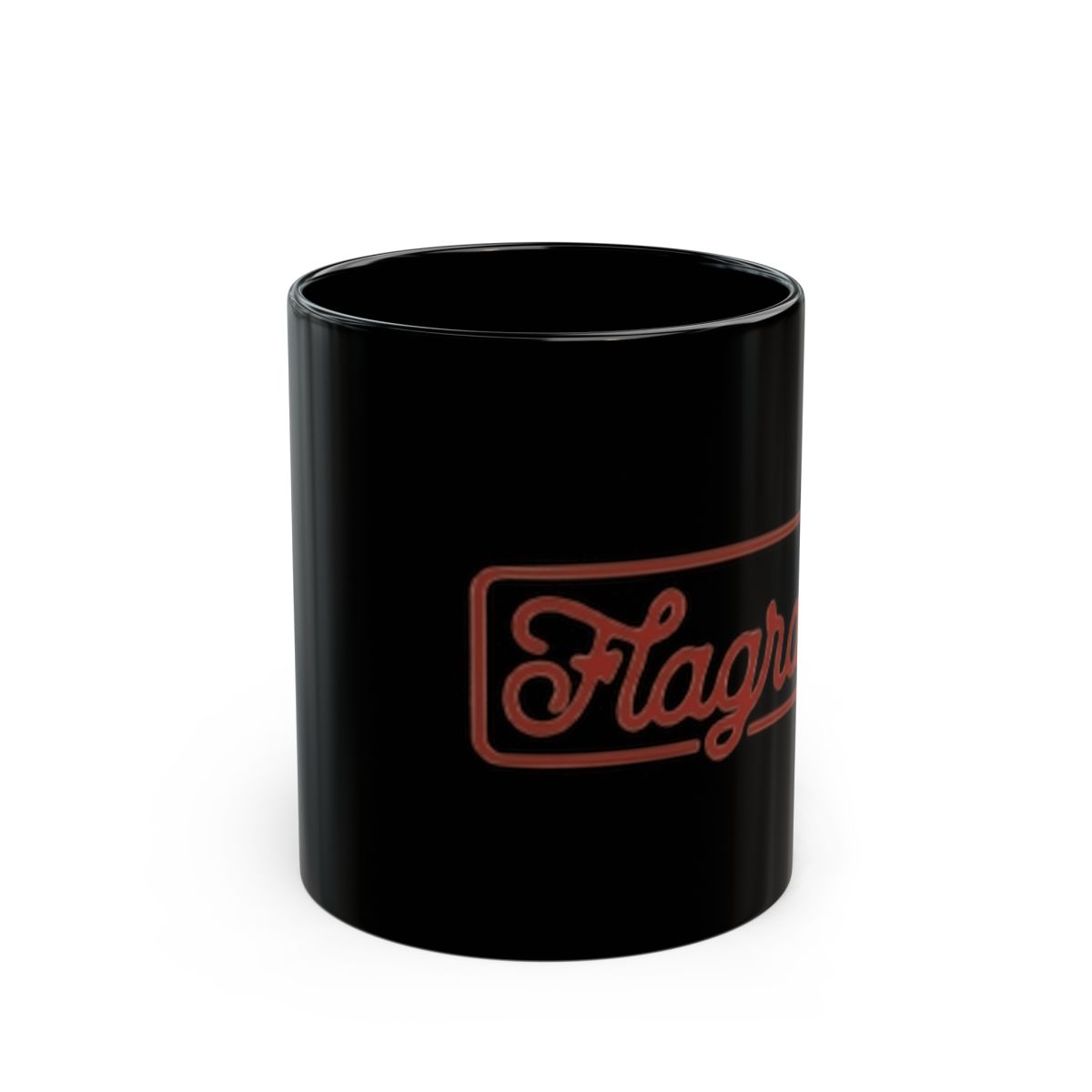 Fragrant script logo Mug | Black ceramic coffee cup | Flagrant Podcast - alternate angle 1, merchandise